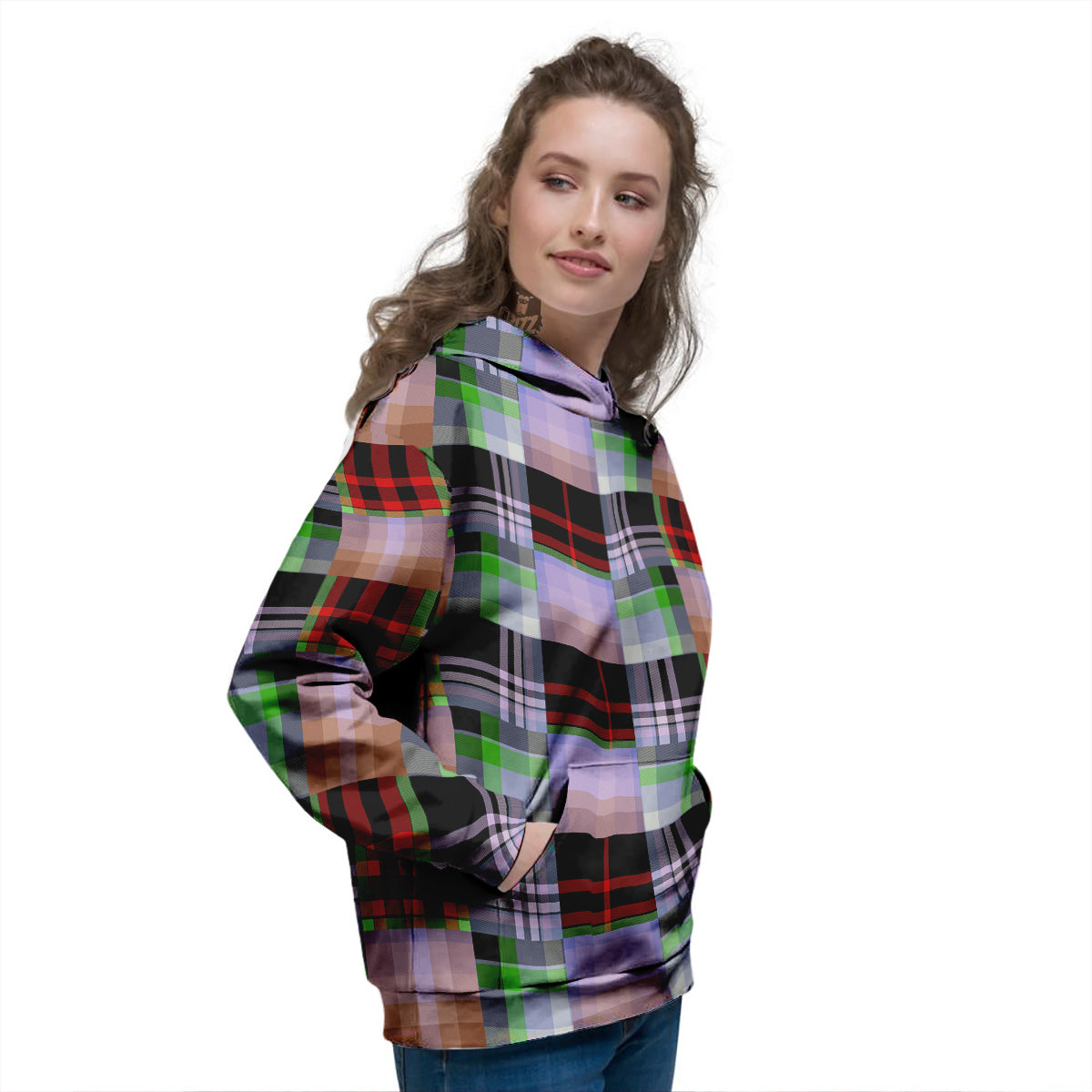 Patchwork Plaid Madras Print Pattern Women's Hoodie-grizzshop