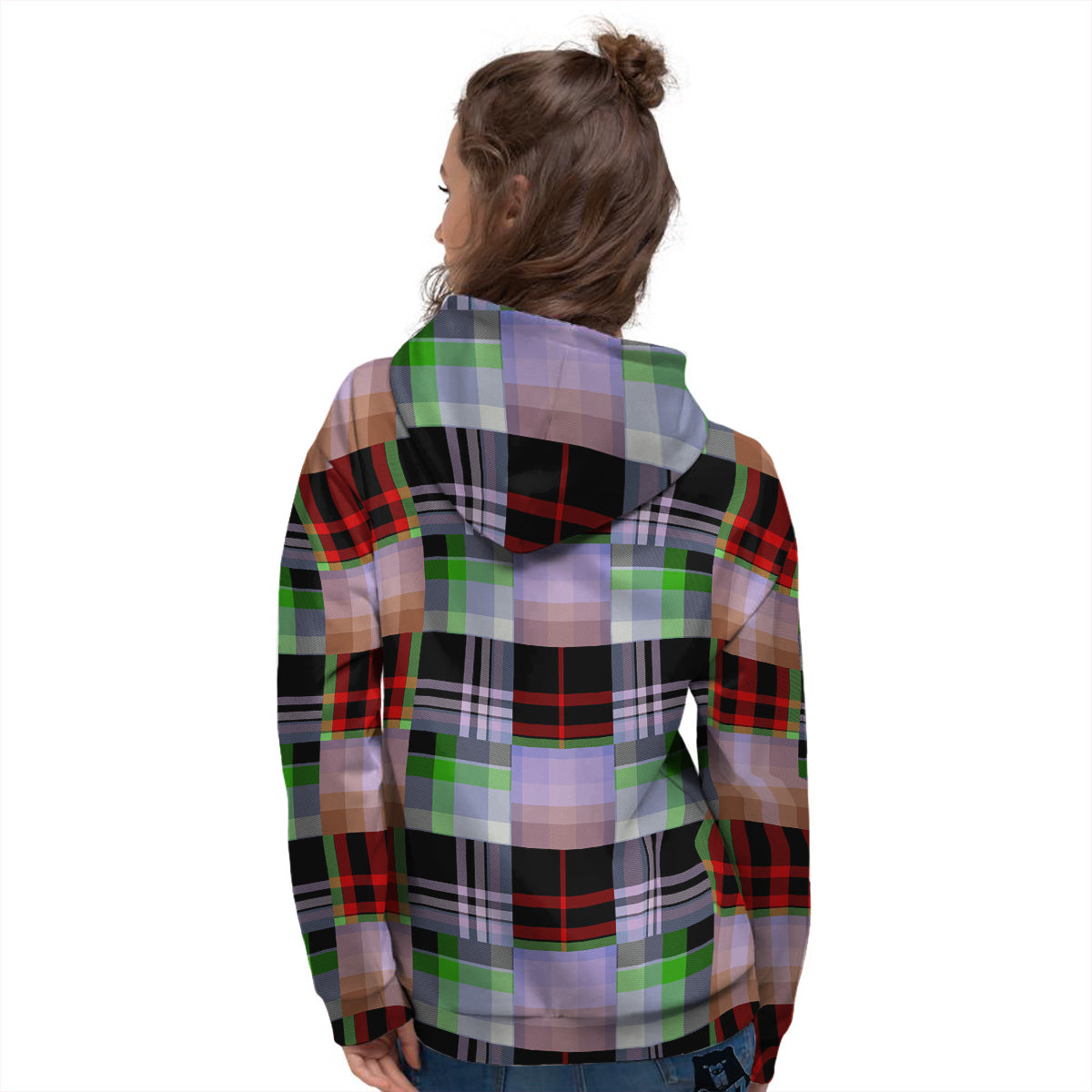 Patchwork Plaid Madras Print Pattern Women's Hoodie-grizzshop