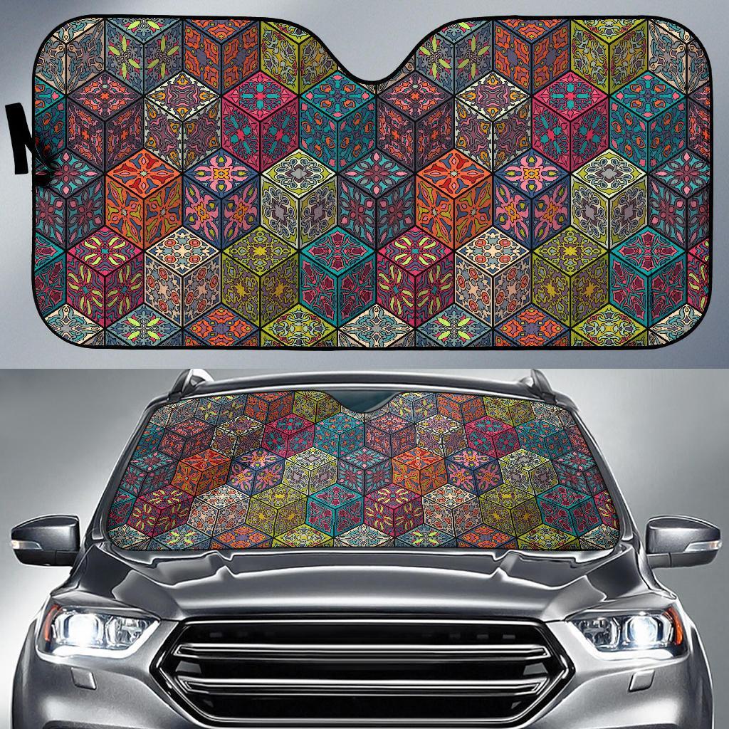 Patchwork Print Pattern Car Sun Shade-grizzshop