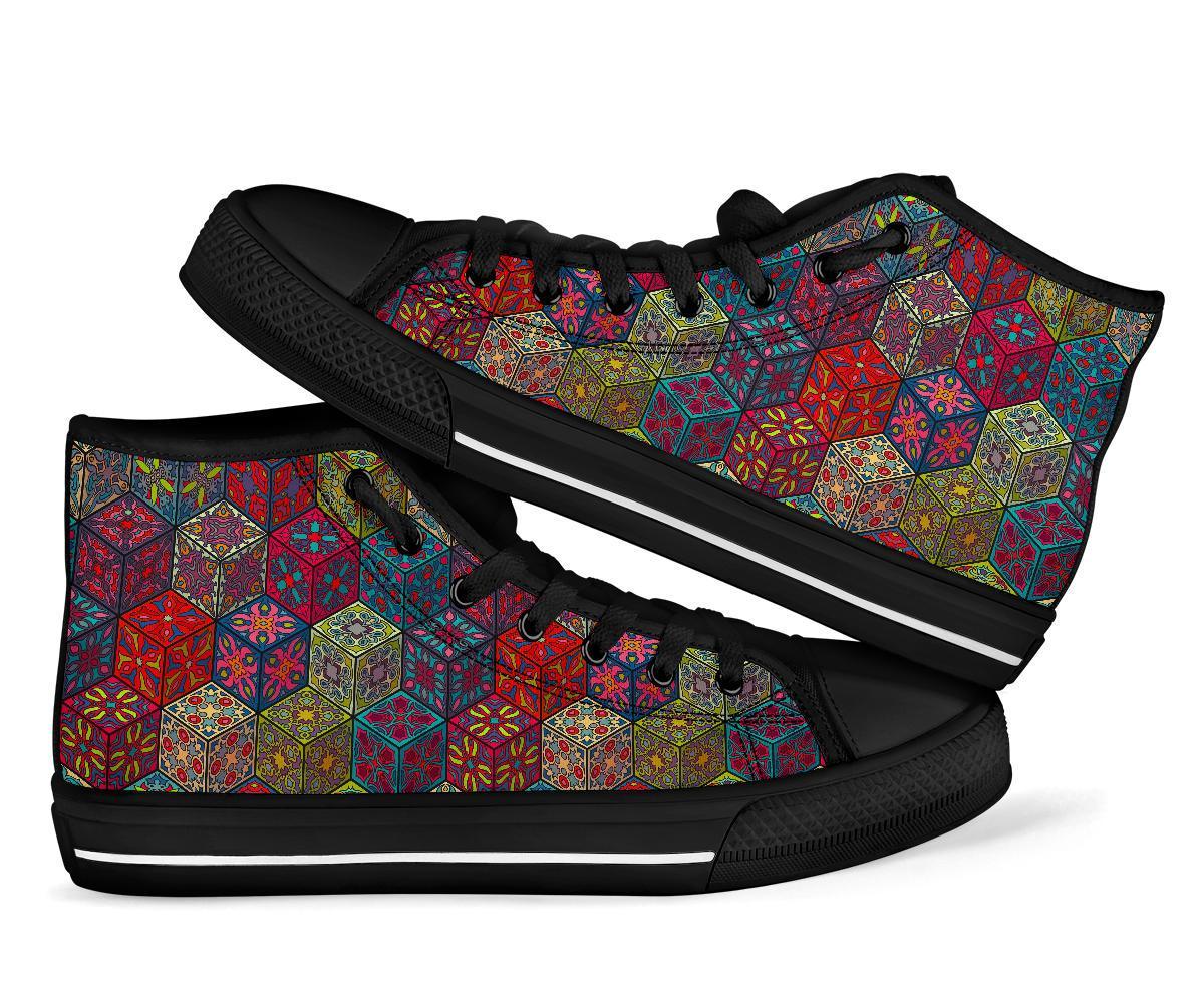 Patchwork Print Pattern Men Women's High Top Shoes-grizzshop
