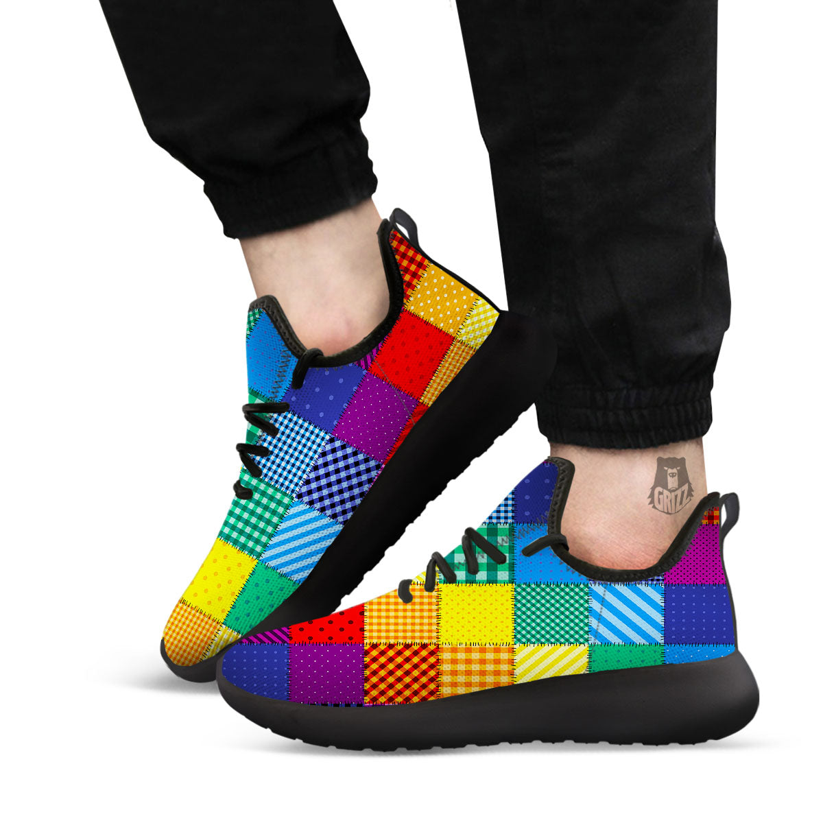 Patchwork Rainbow Print Pattern Black Athletic Shoes-grizzshop