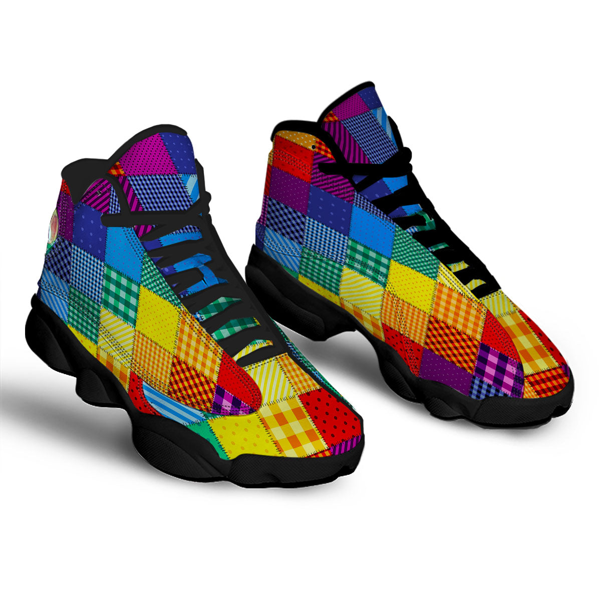 Patchwork Rainbow Print Pattern Black Basketball Shoes-grizzshop