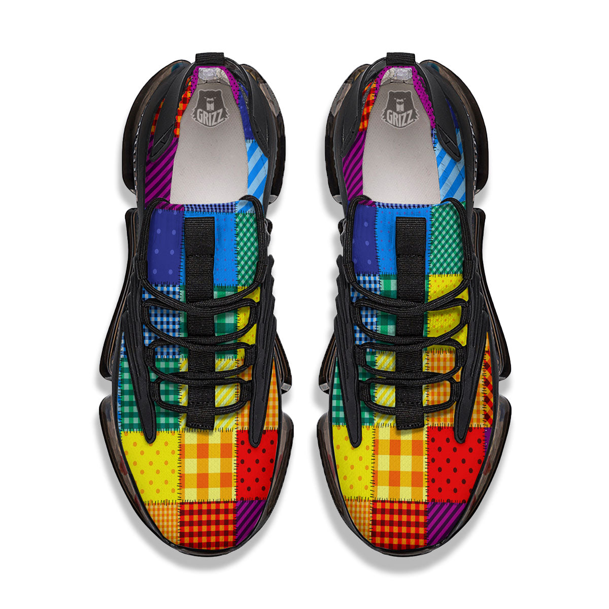 Patchwork Rainbow Print Pattern Black Gym Shoes-grizzshop