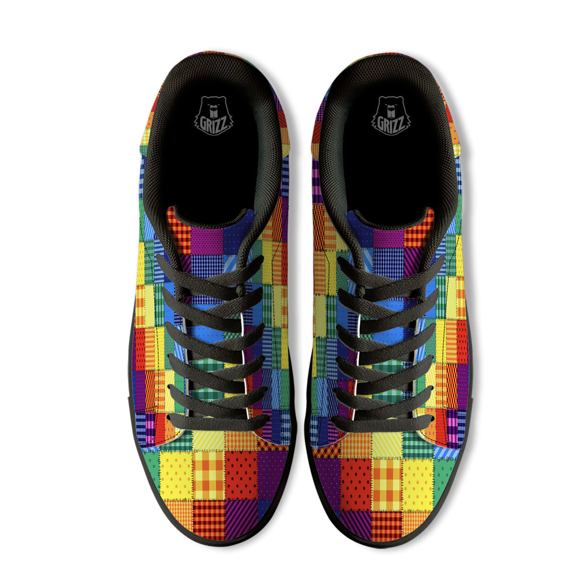 Patchwork Rainbow Print Pattern Black Low Top Sneakers-grizzshop