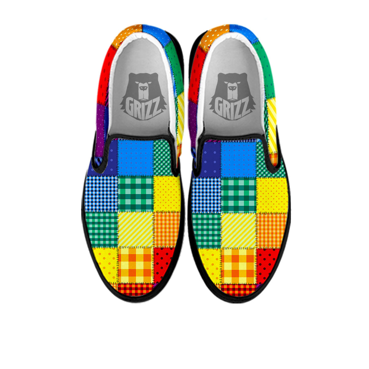 Patchwork Rainbow Print Pattern Black Slip On Shoes-grizzshop