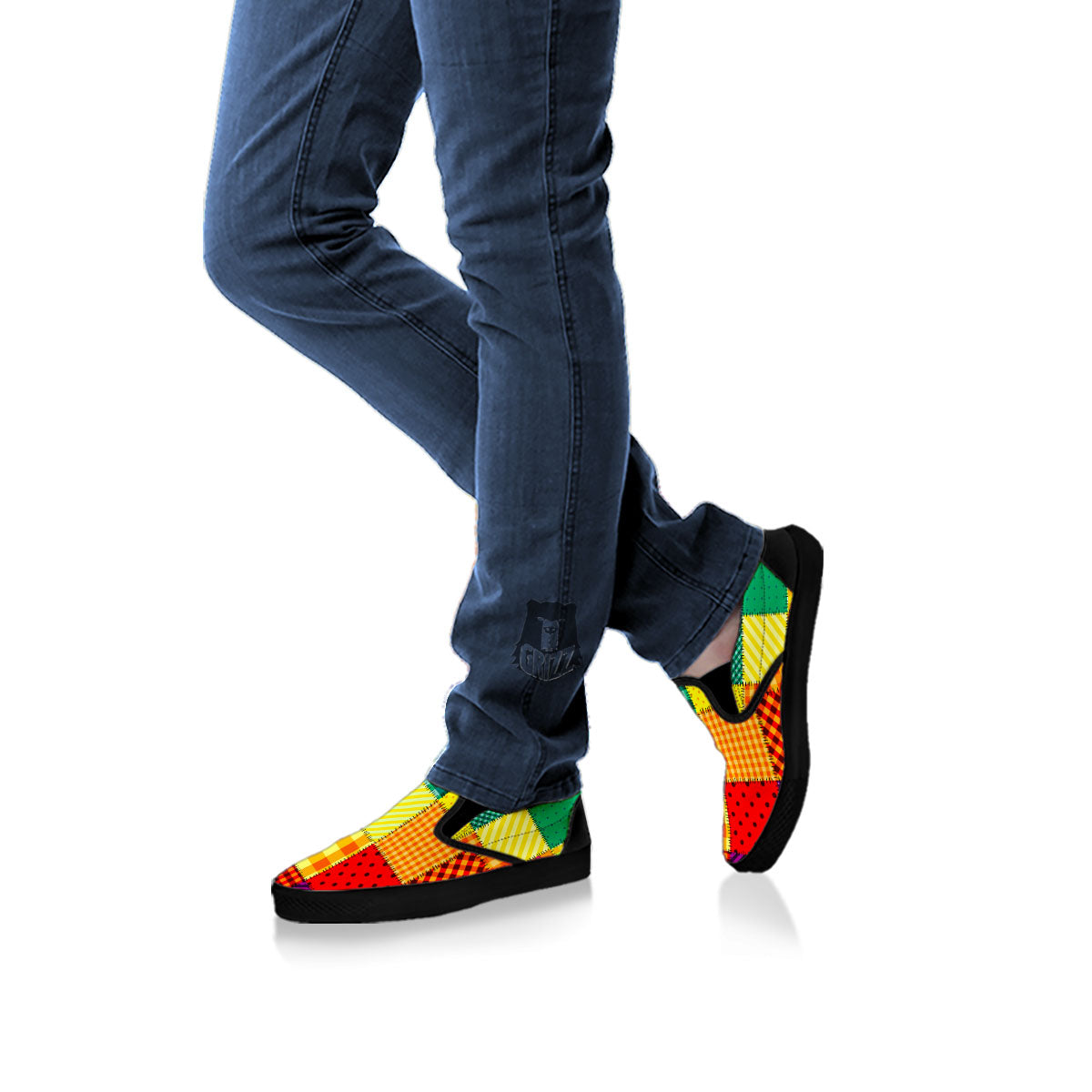 Patchwork Rainbow Print Pattern Black Slip On Shoes-grizzshop