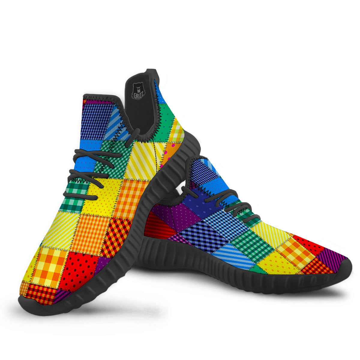 Patchwork Rainbow Print Pattern Black Walking Shoes-grizzshop