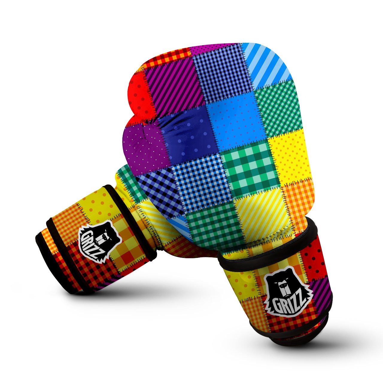 Patchwork Rainbow Print Pattern Boxing Gloves-grizzshop