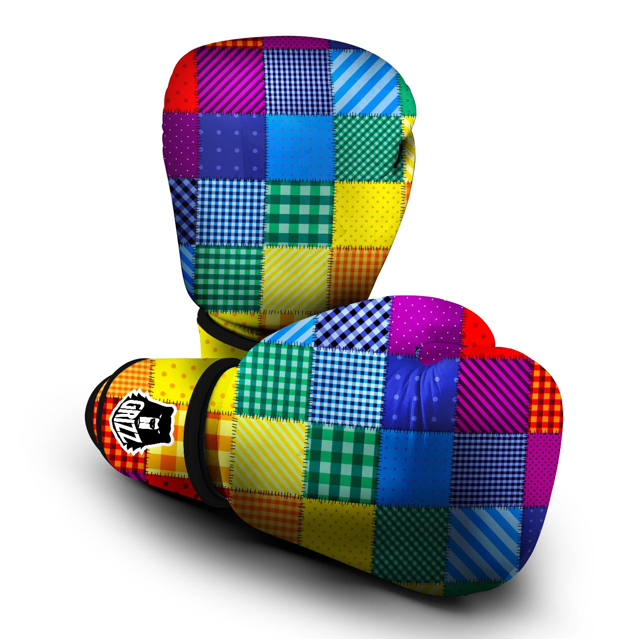 Patchwork Rainbow Print Pattern Boxing Gloves-grizzshop