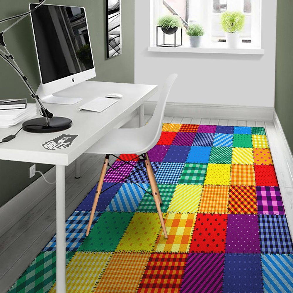 Patchwork Rainbow Print Pattern Floor Mat-grizzshop