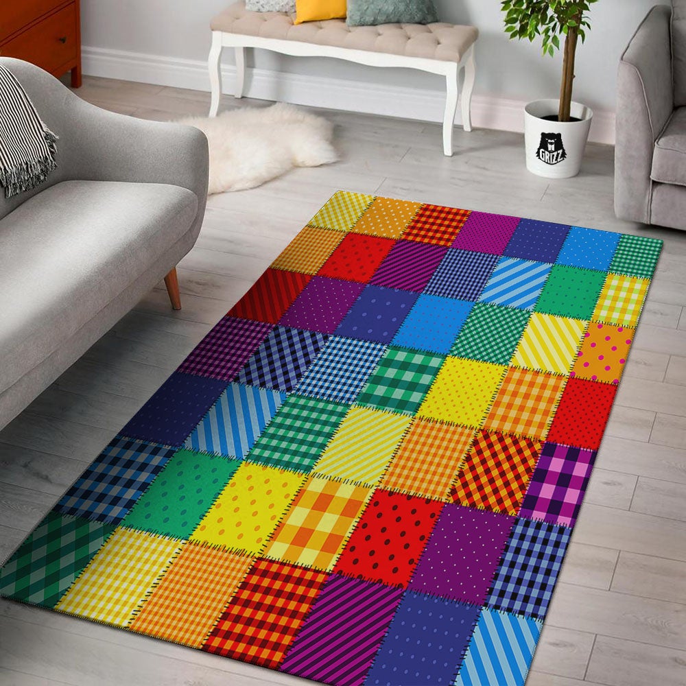 Patchwork Rainbow Print Pattern Floor Mat-grizzshop