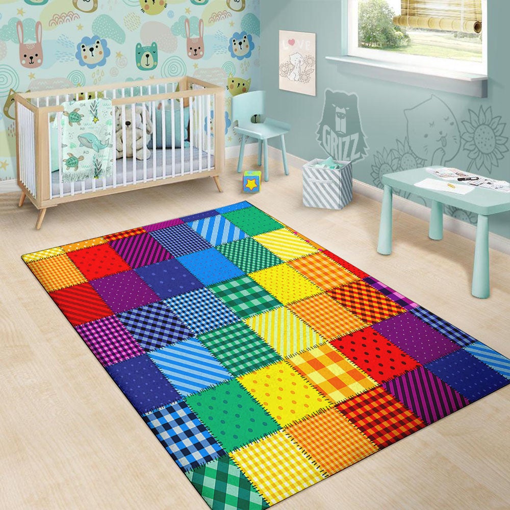 Patchwork Rainbow Print Pattern Floor Mat-grizzshop