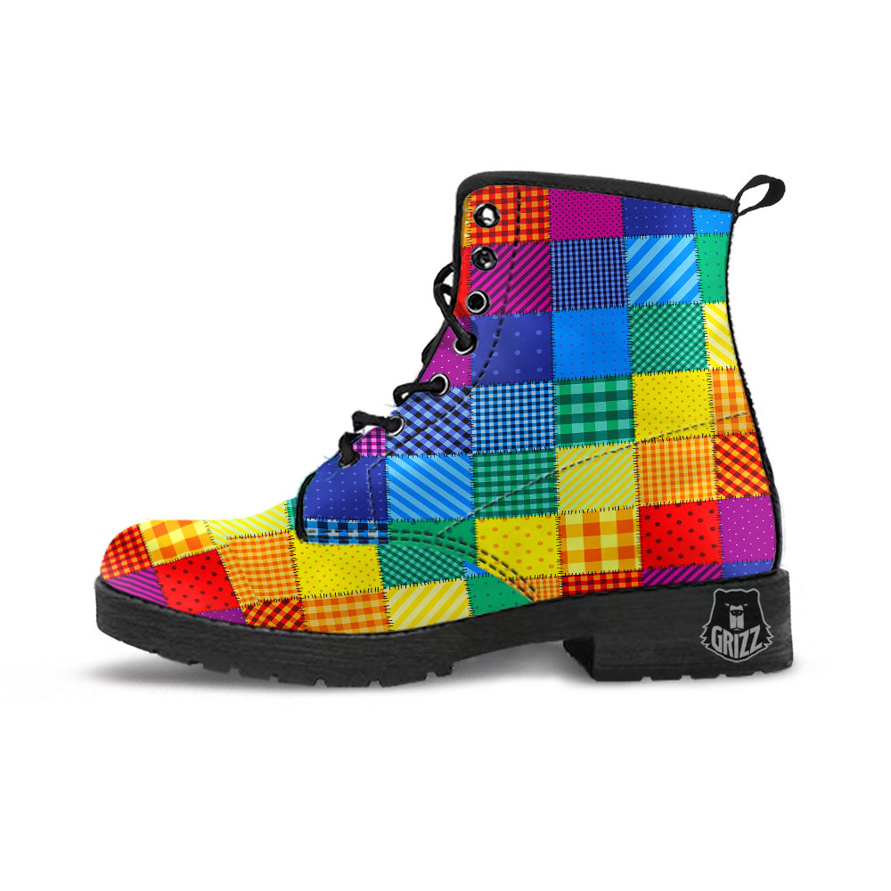Patchwork Rainbow Print Pattern Leather Boots-grizzshop