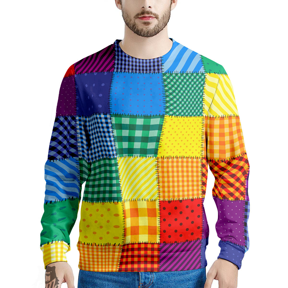 Patchwork Rainbow Print Pattern Men's Sweatshirt-grizzshop