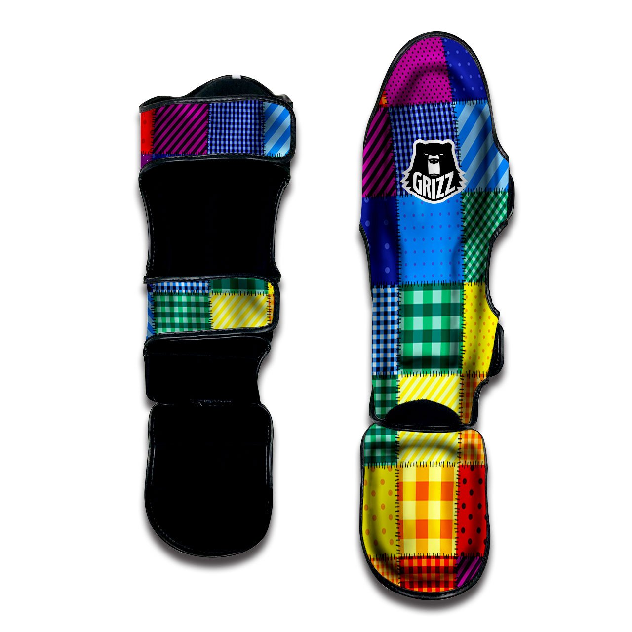 Patchwork Rainbow Print Pattern Muay Thai Shin Guards-grizzshop