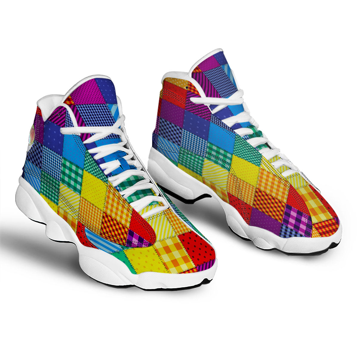 Patchwork Rainbow Print Pattern White Basketball Shoes-grizzshop