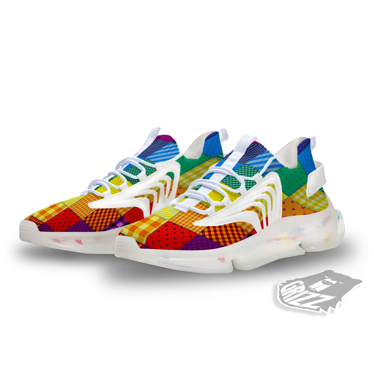 Patchwork Rainbow Print Pattern White Gym Shoes-grizzshop