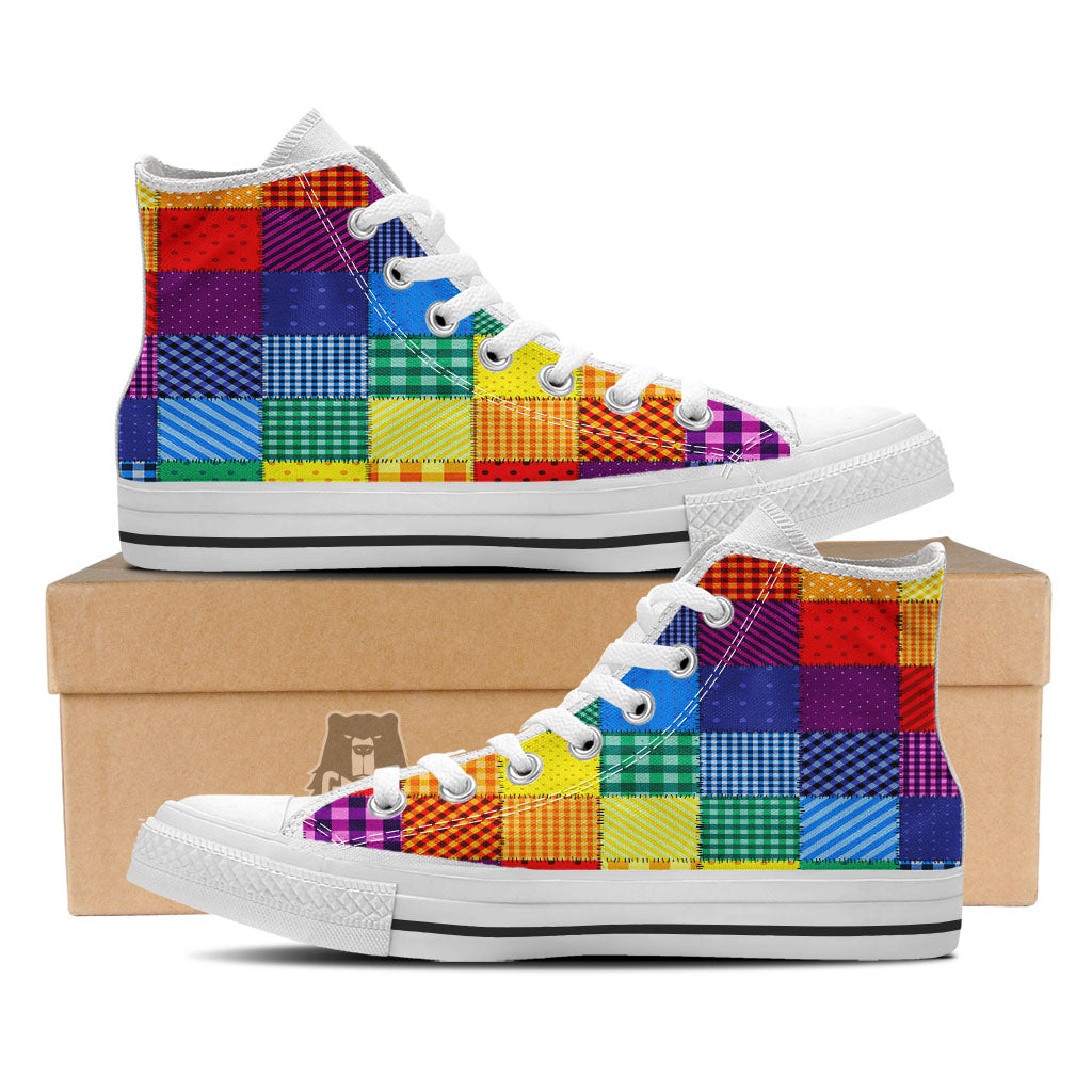 Patchwork Rainbow Print Pattern White High Top Shoes-grizzshop