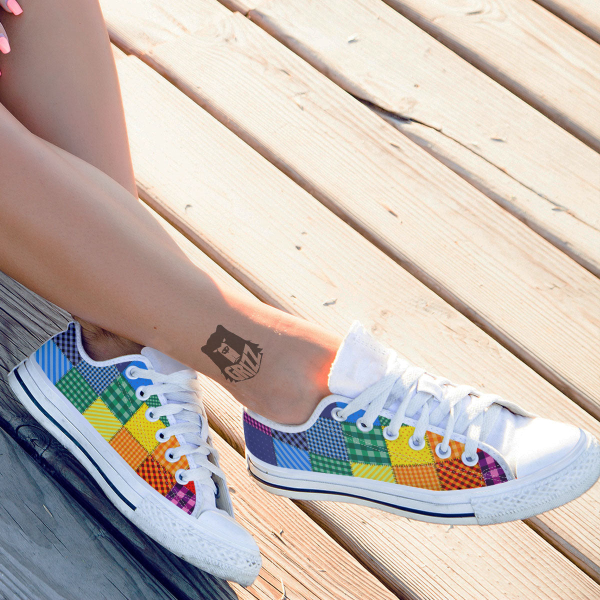Patchwork Rainbow Print Pattern White Low Top Shoes-grizzshop