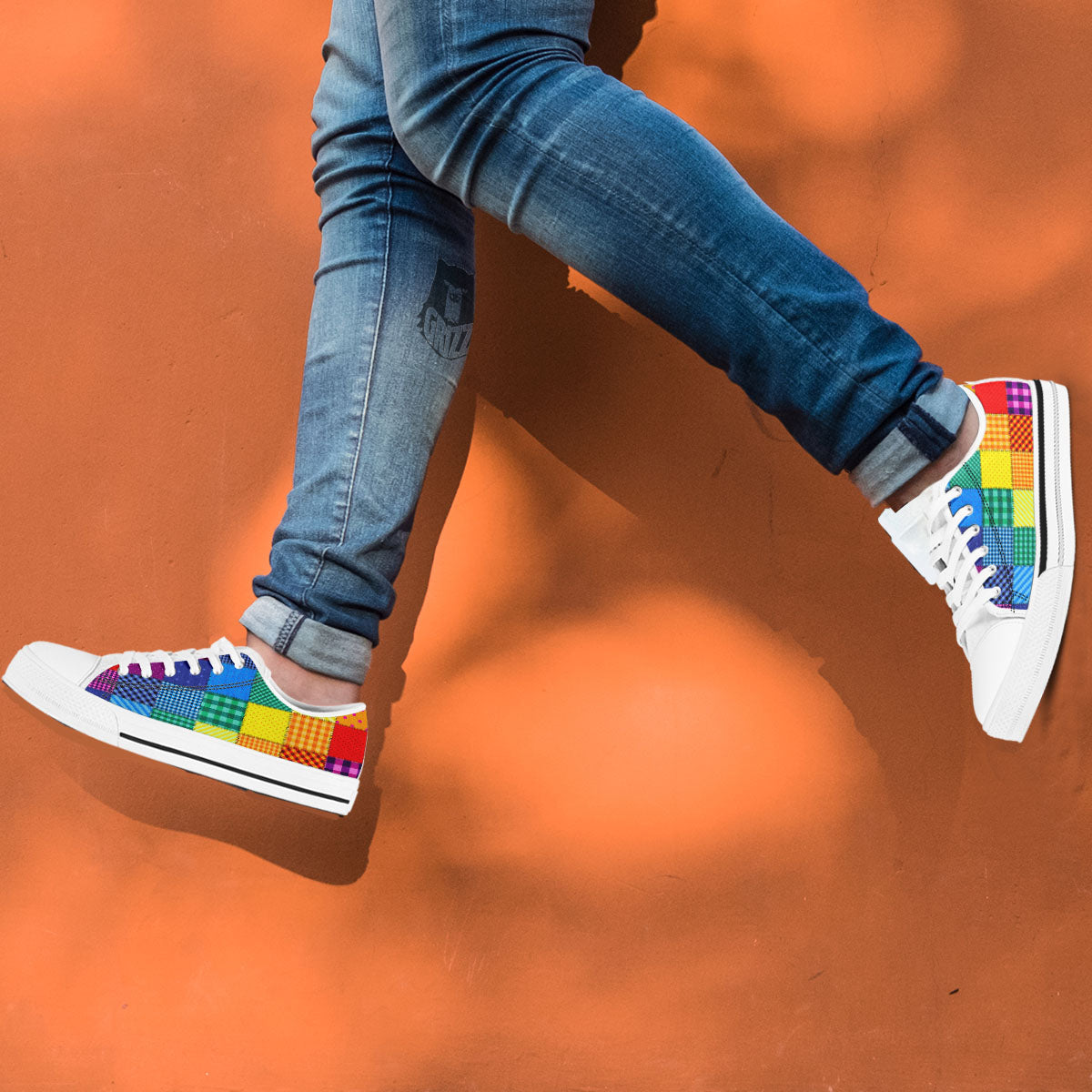 Patchwork Rainbow Print Pattern White Low Top Shoes-grizzshop