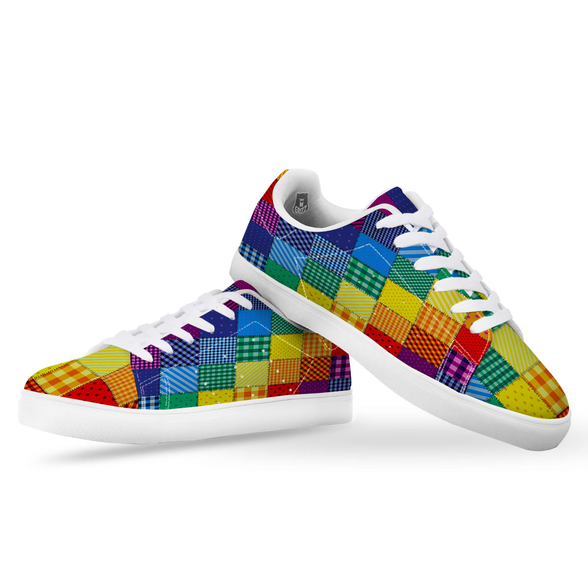 Patchwork Rainbow Print Pattern White Low Top Sneakers-grizzshop