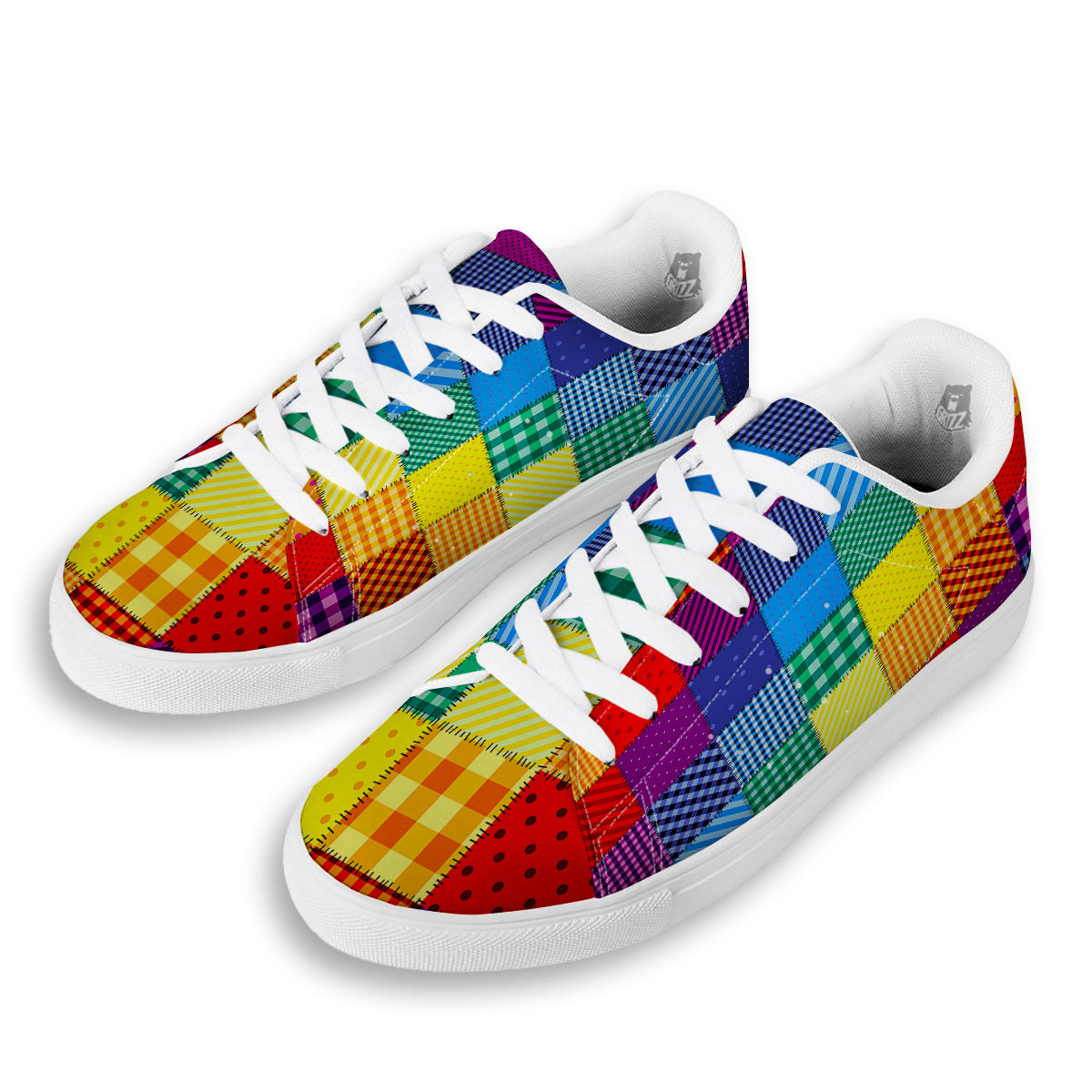 Patchwork Rainbow Print Pattern White Low Top Sneakers-grizzshop