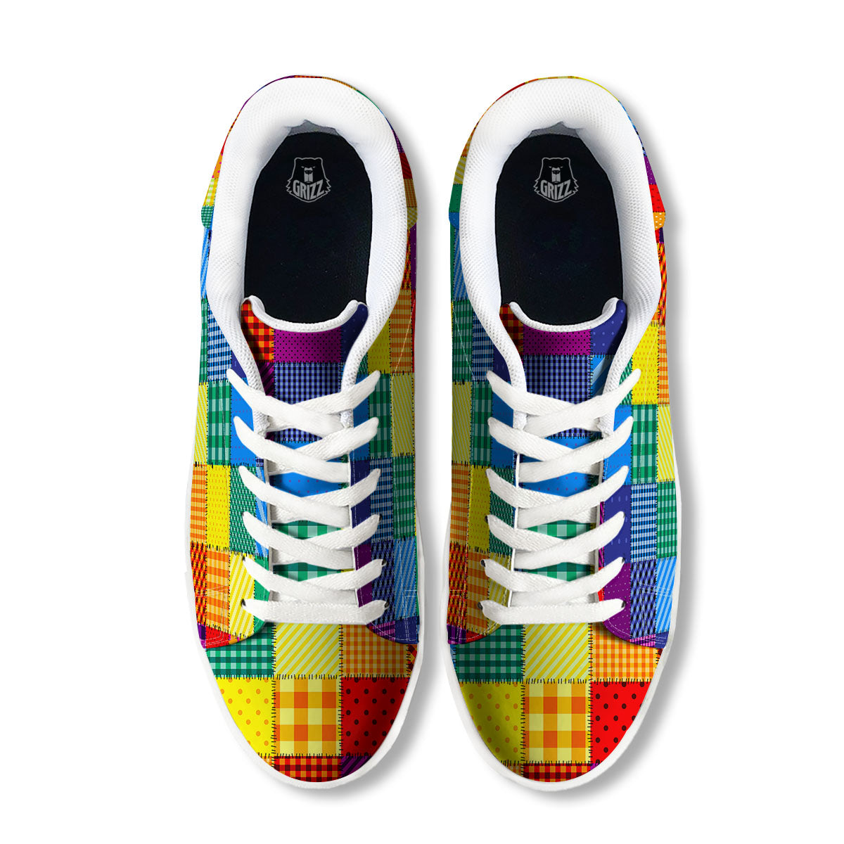 Patchwork Rainbow Print Pattern White Low Top Sneakers-grizzshop