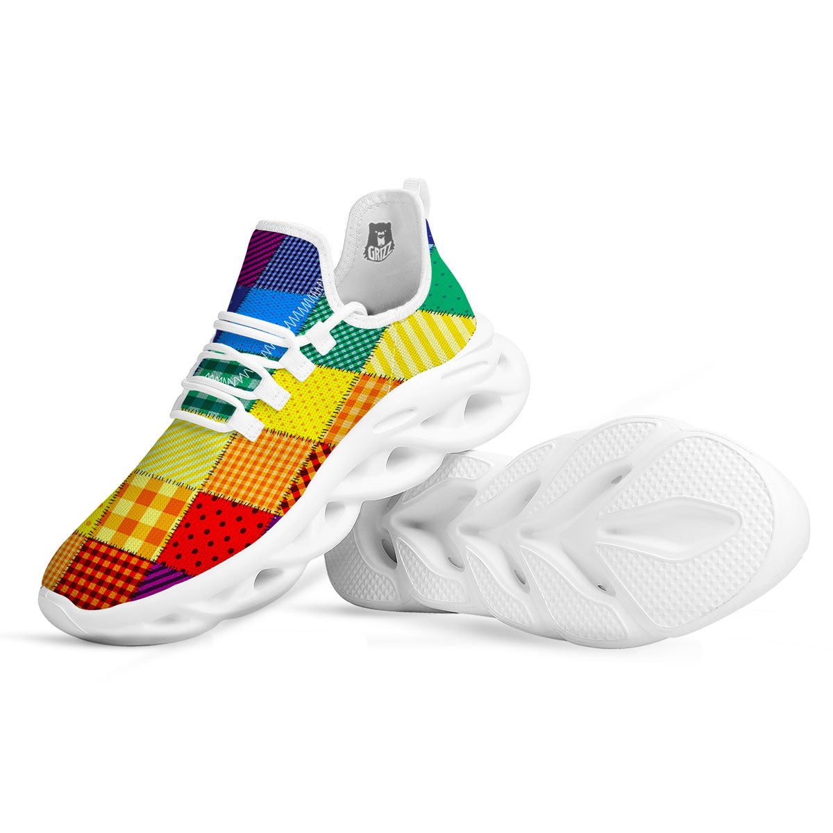 Patchwork Rainbow Print Pattern White Running Shoes-grizzshop