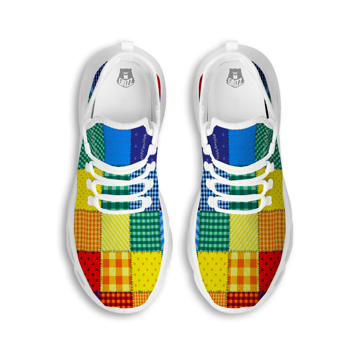 Patchwork Rainbow Print Pattern White Running Shoes-grizzshop