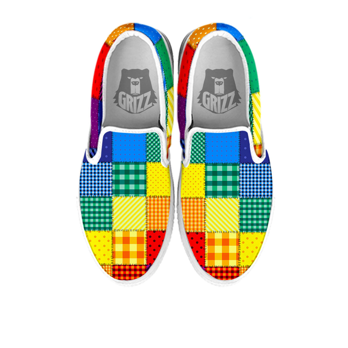Patchwork Rainbow Print Pattern White Slip On Shoes-grizzshop