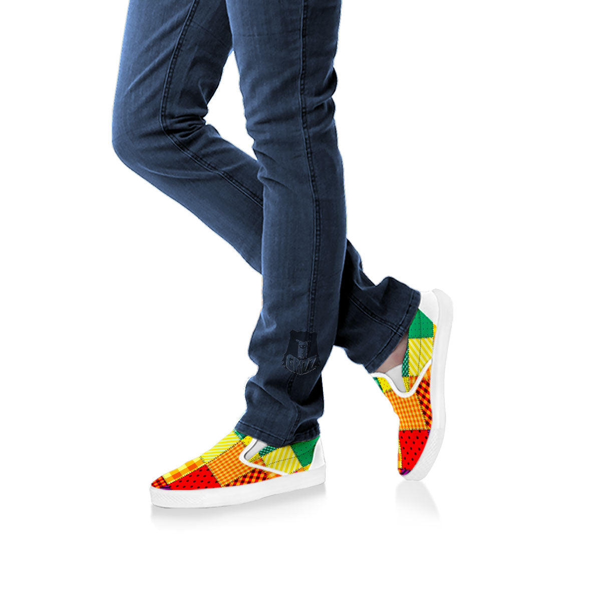 Patchwork Rainbow Print Pattern White Slip On Shoes-grizzshop