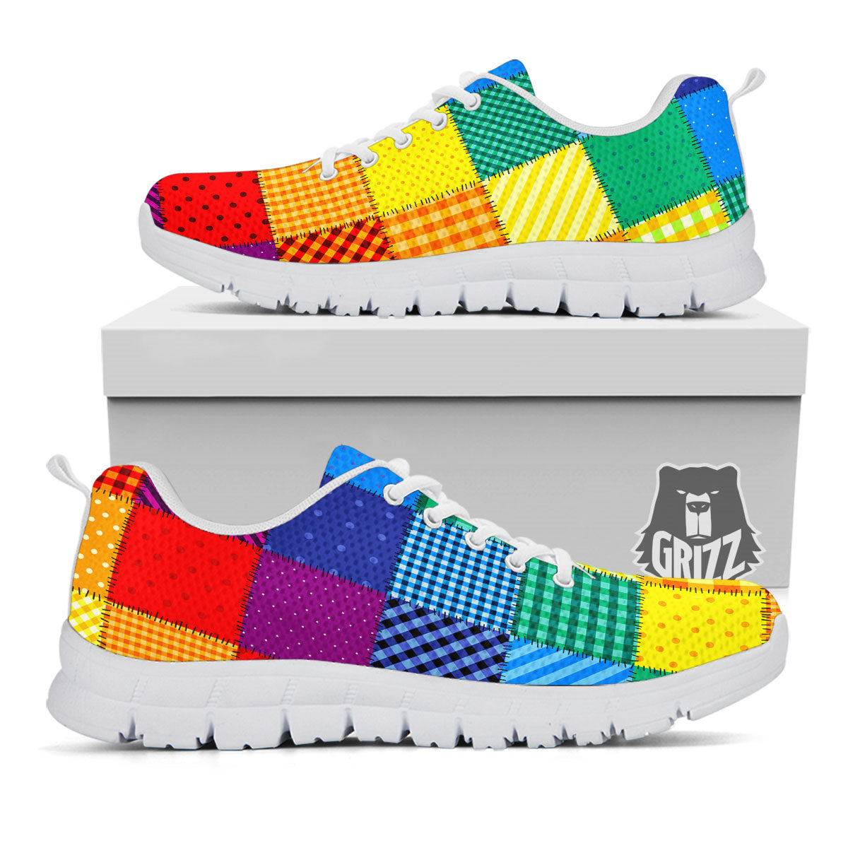 Patchwork Rainbow Print Pattern White Sneaker-grizzshop