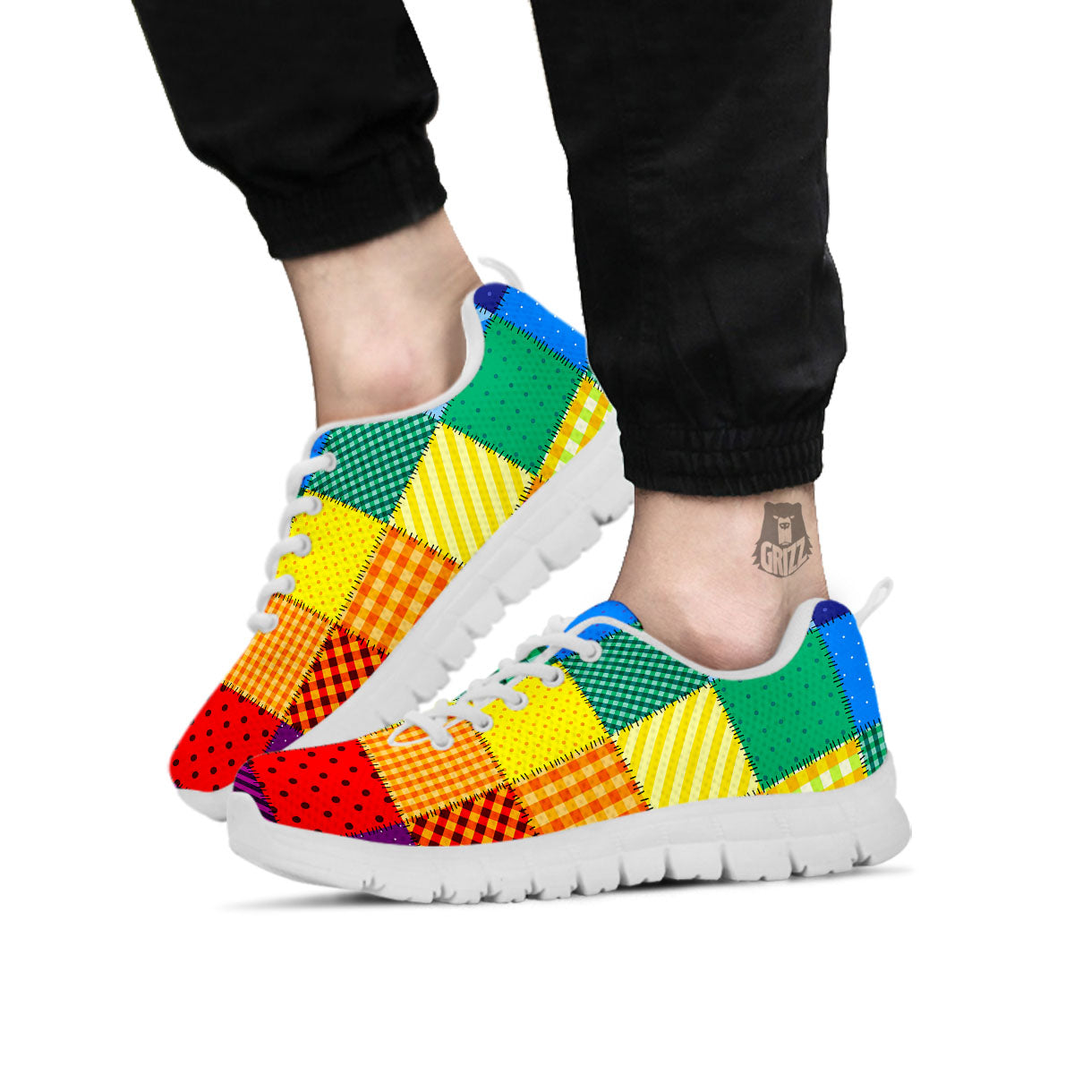 Patchwork Rainbow Print Pattern White Sneaker-grizzshop