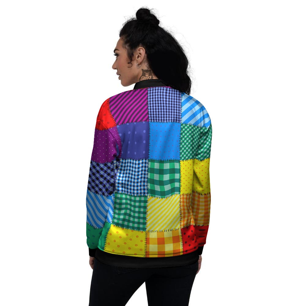 Patchwork Rainbow Print Pattern Women's Bomber Jacket-grizzshop