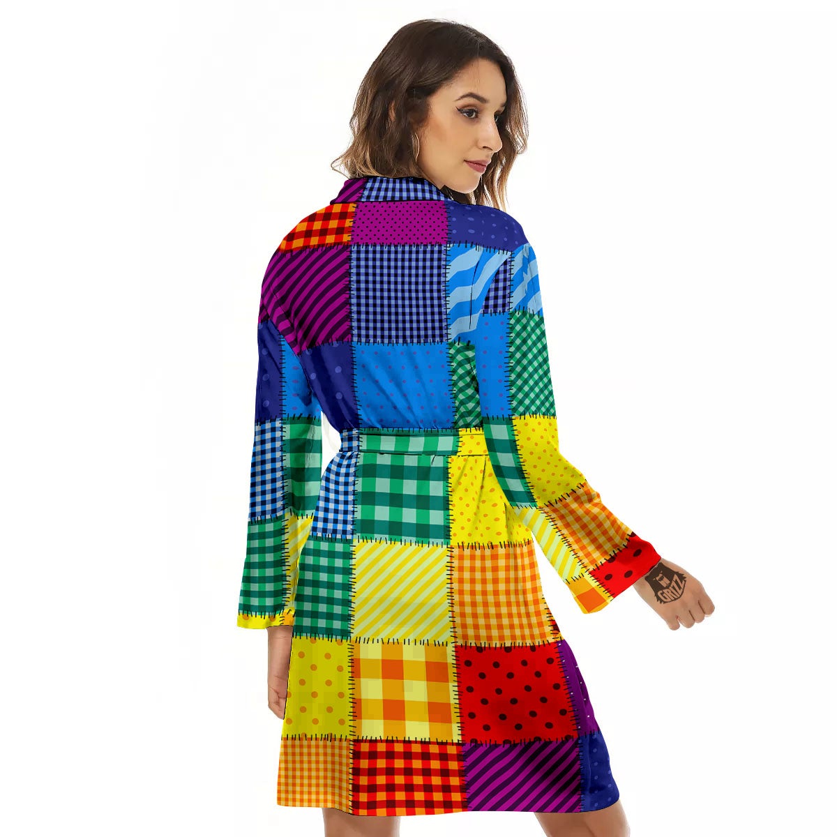 Patchwork Rainbow Print Pattern Women's Robe-grizzshop