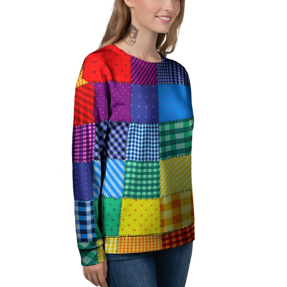 Patchwork Rainbow Print Pattern Women's Sweatshirt-grizzshop