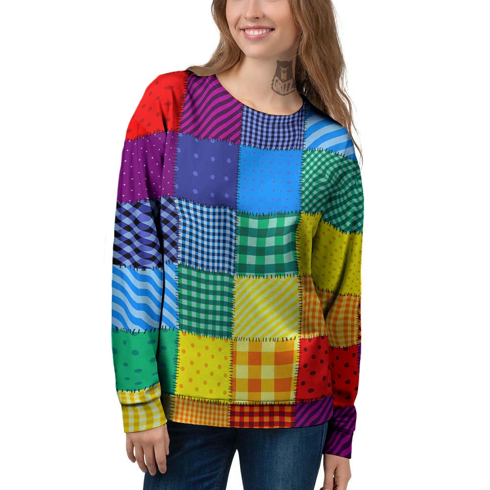 Patchwork Rainbow Print Pattern Women's Sweatshirt-grizzshop