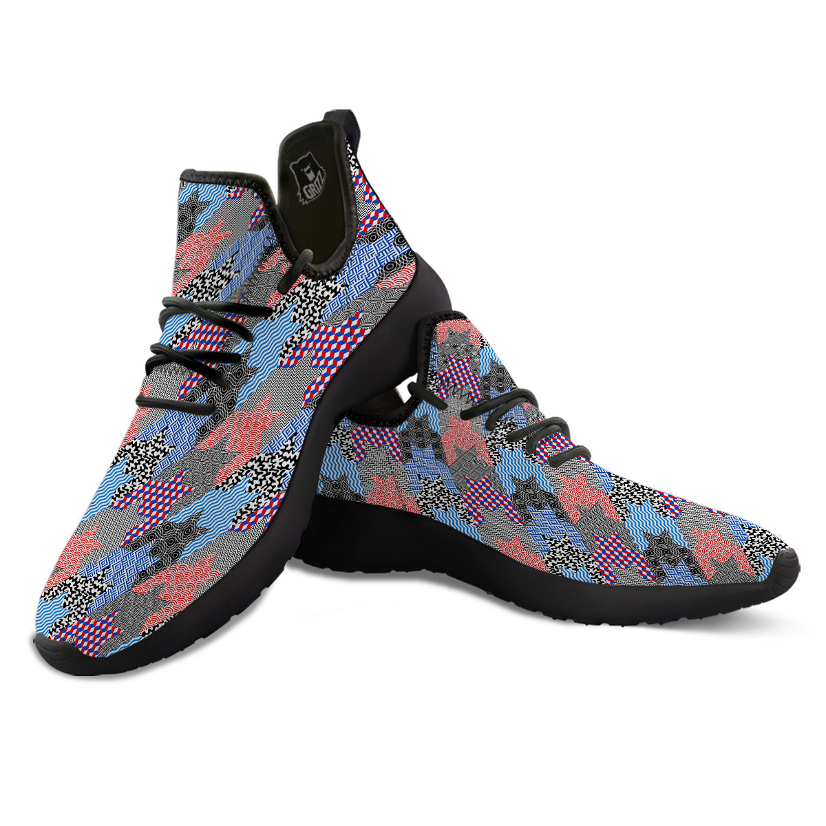 Patchwork Style And Classic Houndstooth Print Pattern Black Athletic Shoes-grizzshop