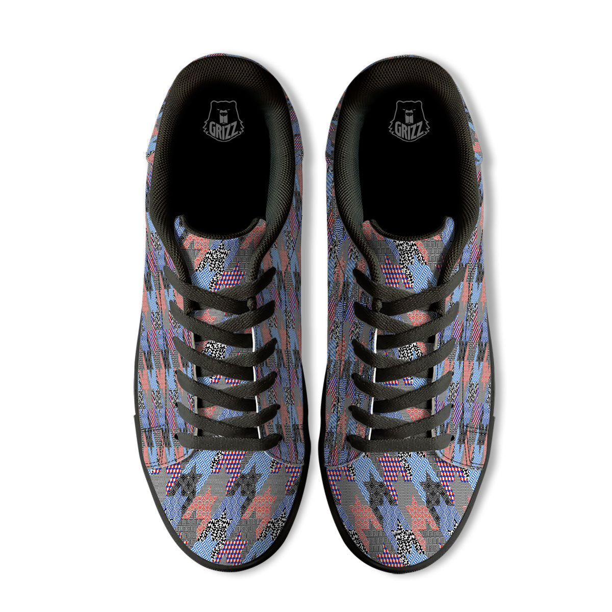 Patchwork Style And Classic Houndstooth Print Pattern Black Low Top Sneakers-grizzshop