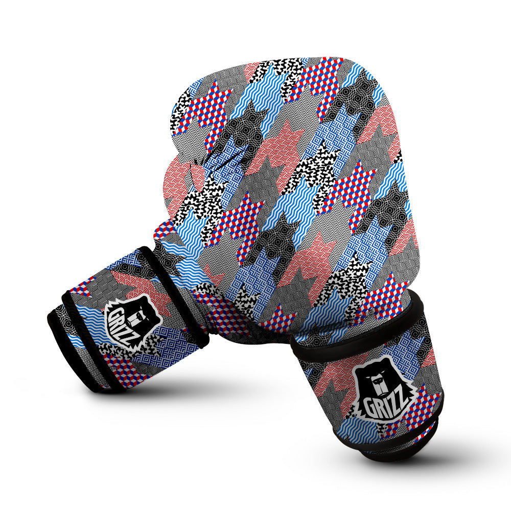 Patchwork Style And Classic Houndstooth Print Pattern Boxing Gloves-grizzshop