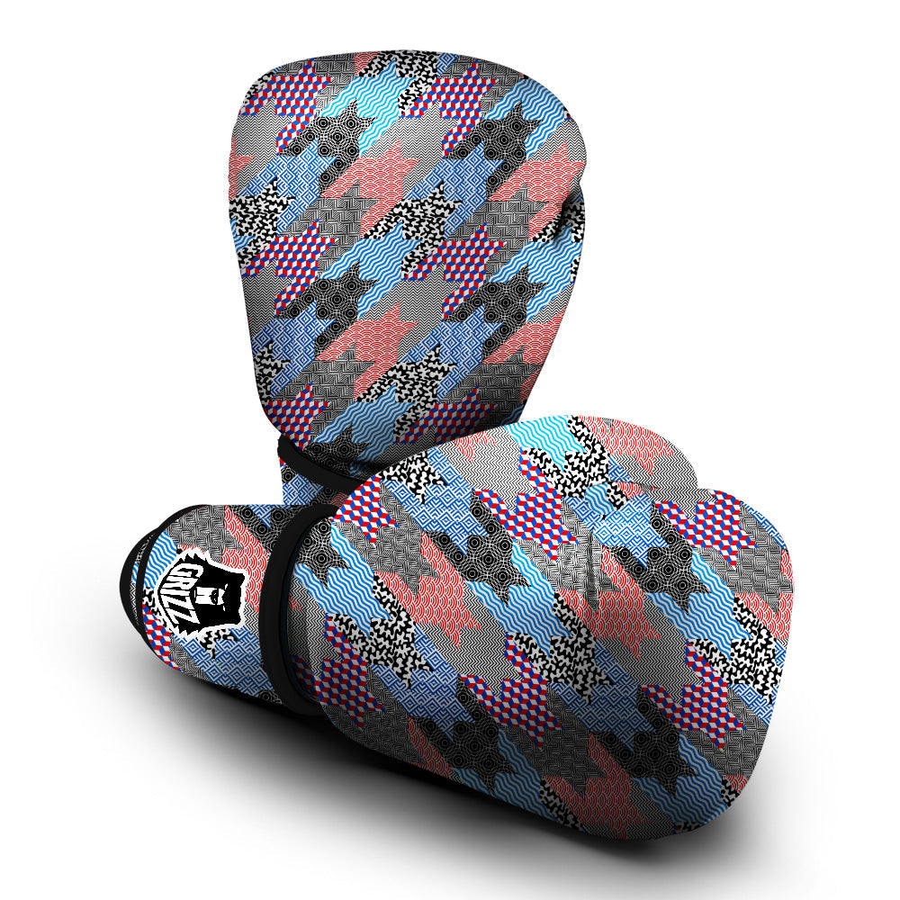 Patchwork Style And Classic Houndstooth Print Pattern Boxing Gloves-grizzshop