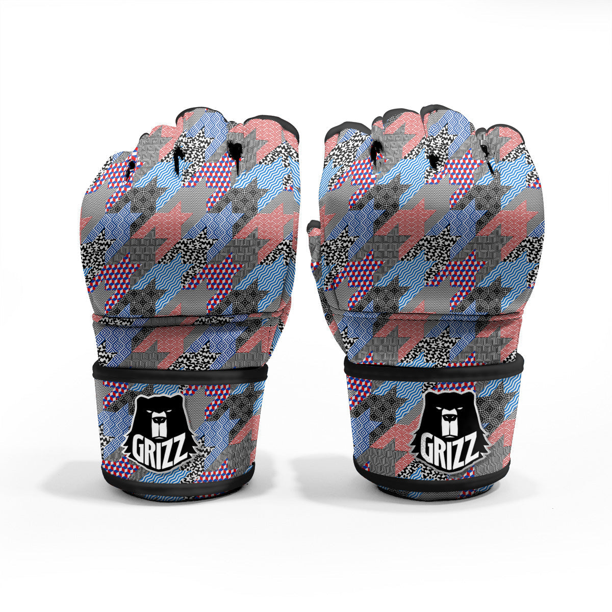 Patchwork Style And Classic Houndstooth Print Pattern MMA Gloves-grizzshop