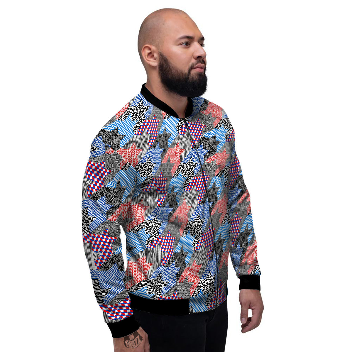 Patchwork Style And Classic Houndstooth Print Pattern Men's Bomber Jacket-grizzshop