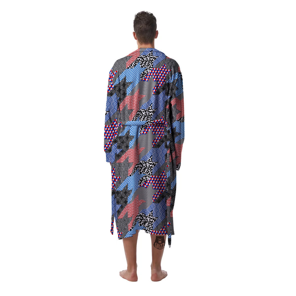 Patchwork Style And Classic Houndstooth Print Pattern Men's Robe-grizzshop
