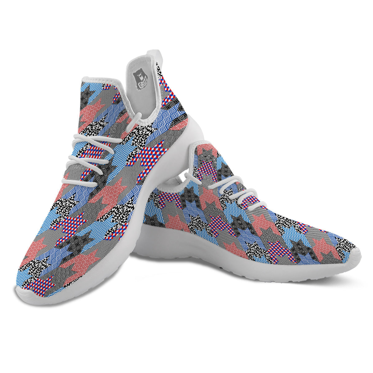 Patchwork Style And Classic Houndstooth Print Pattern White Athletic Shoes-grizzshop