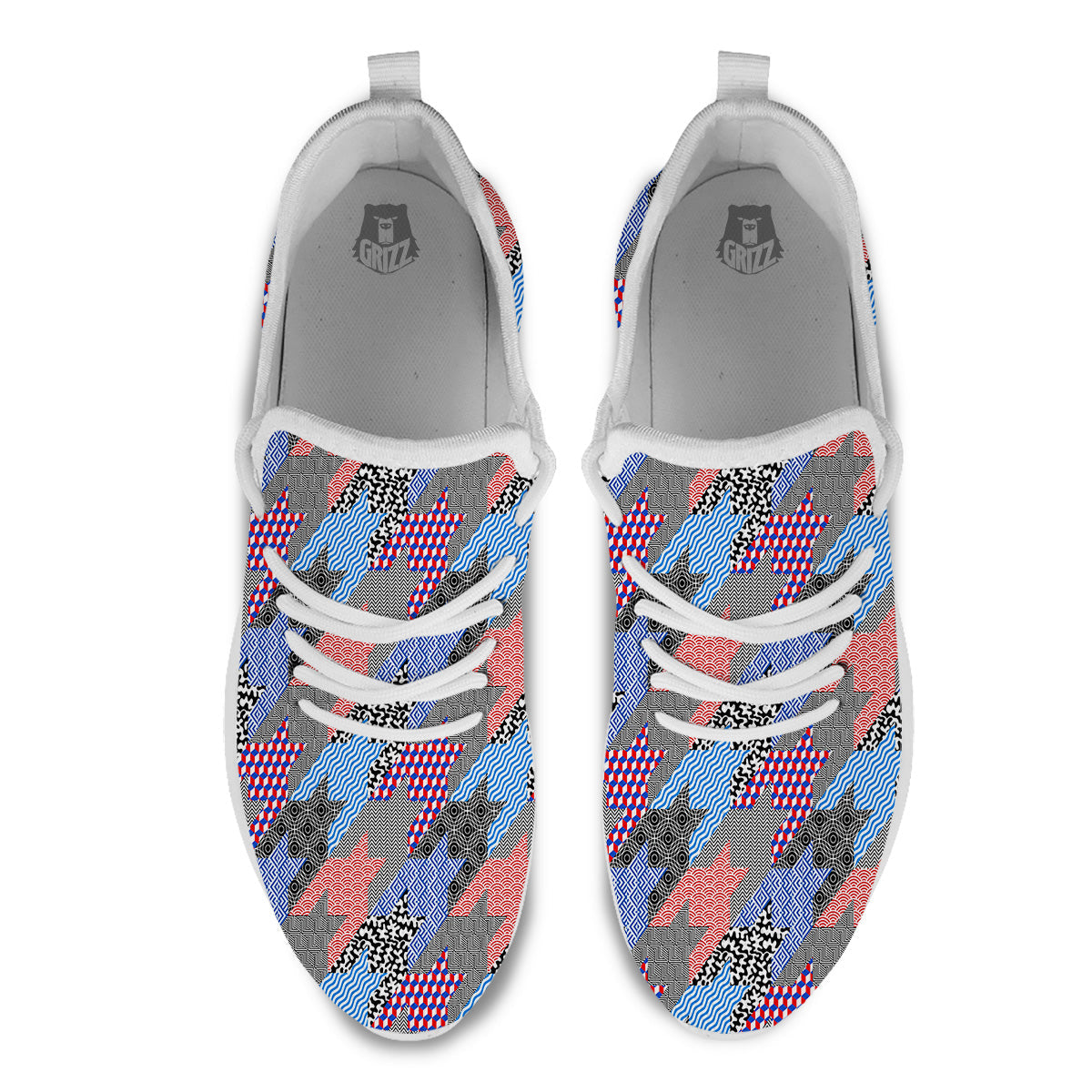 Patchwork Style And Classic Houndstooth Print Pattern White Athletic Shoes-grizzshop