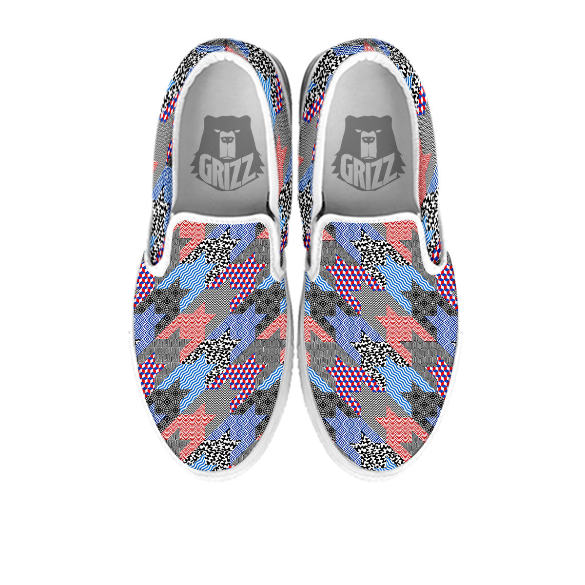 Patchwork Style And Classic Houndstooth Print Pattern White Slip On Shoes-grizzshop