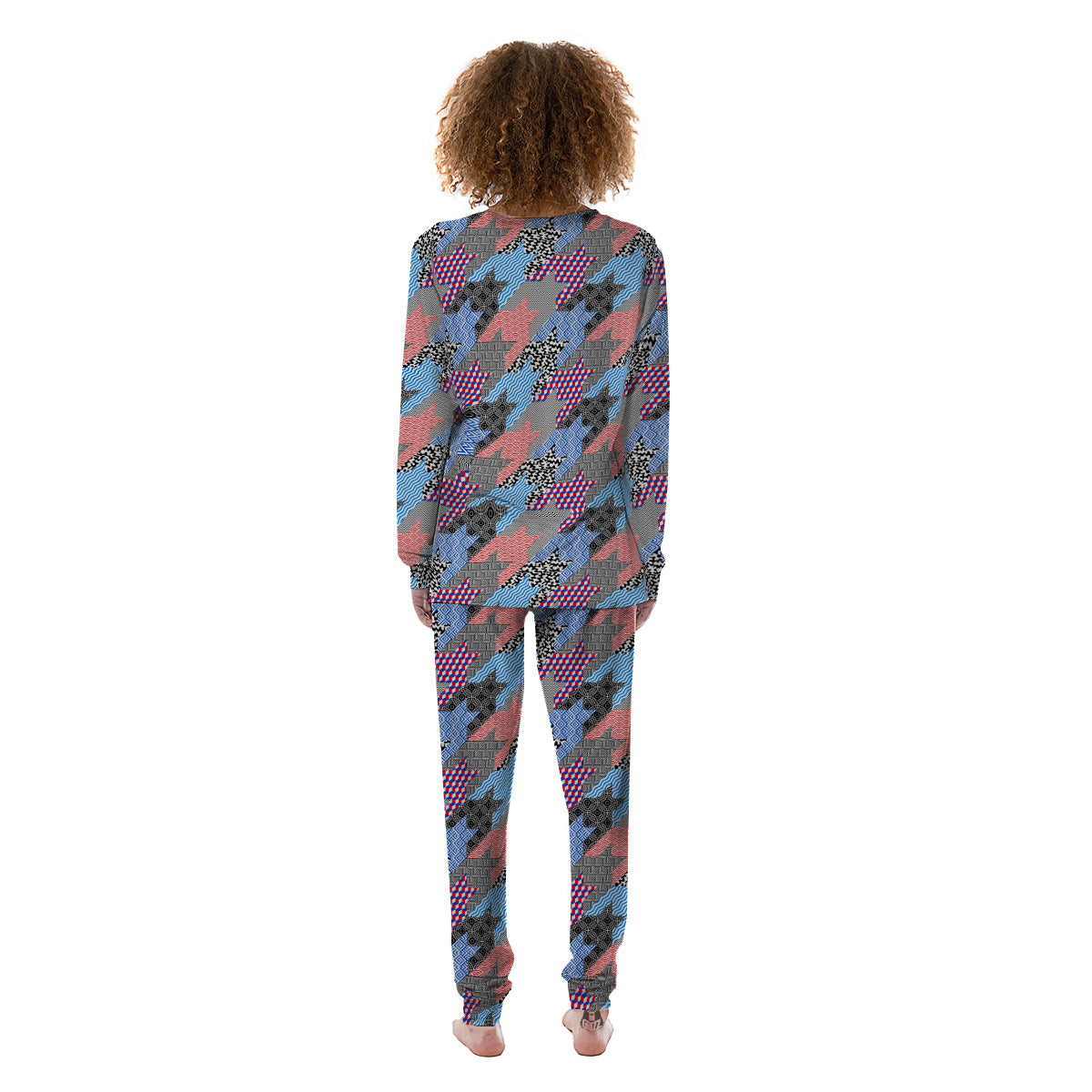 Patchwork Style And Classic Houndstooth Print Pattern Women's Pajamas-grizzshop