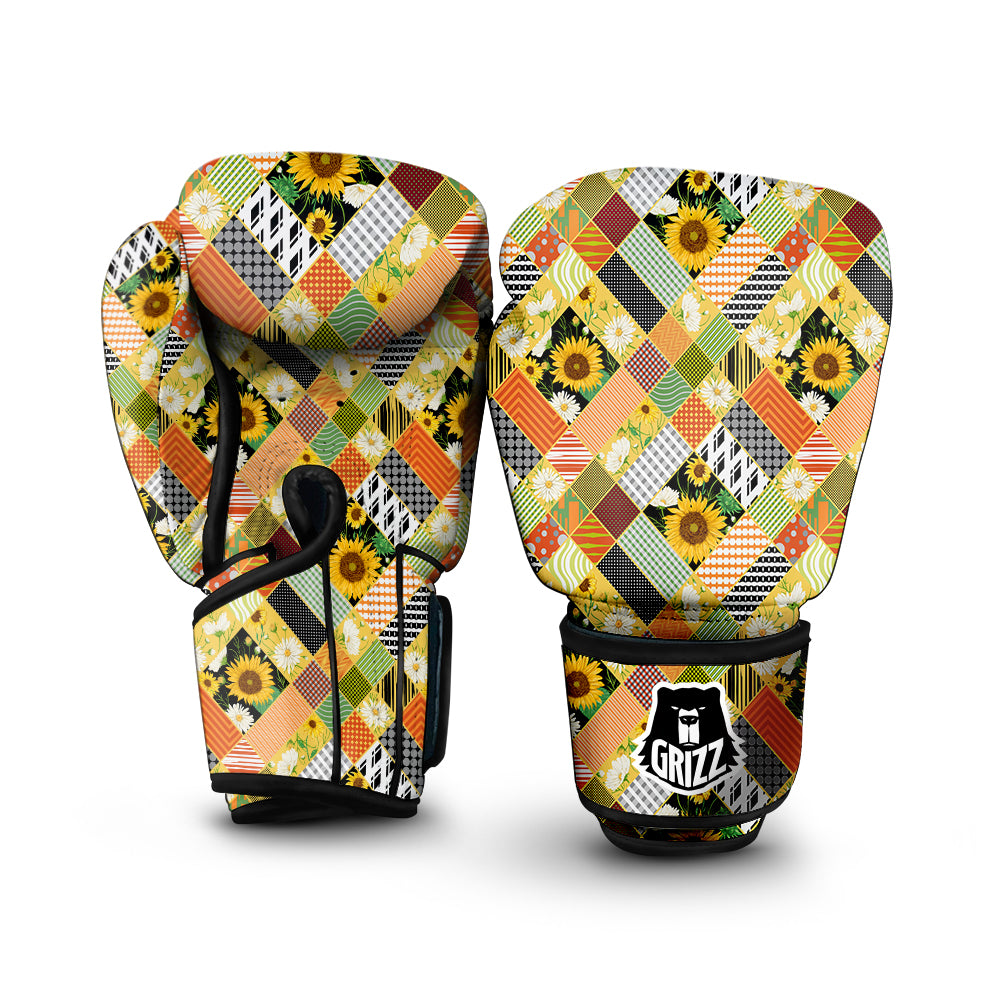 Patchwork Sunflowers Print Boxing Gloves-grizzshop