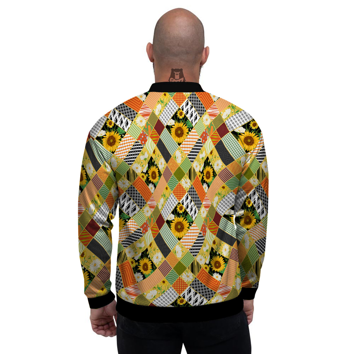 Patchwork Sunflowers Print Men's Bomber Jacket-grizzshop